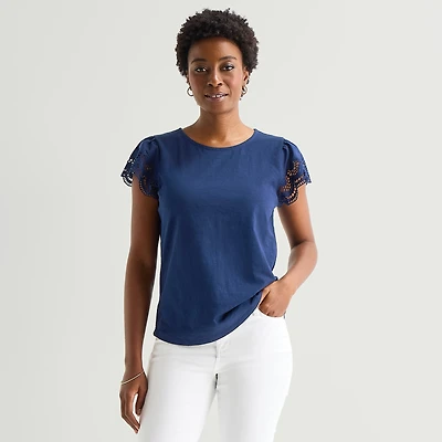 St. John's Bay Womens Crew Neck Short Sleeve Blouse