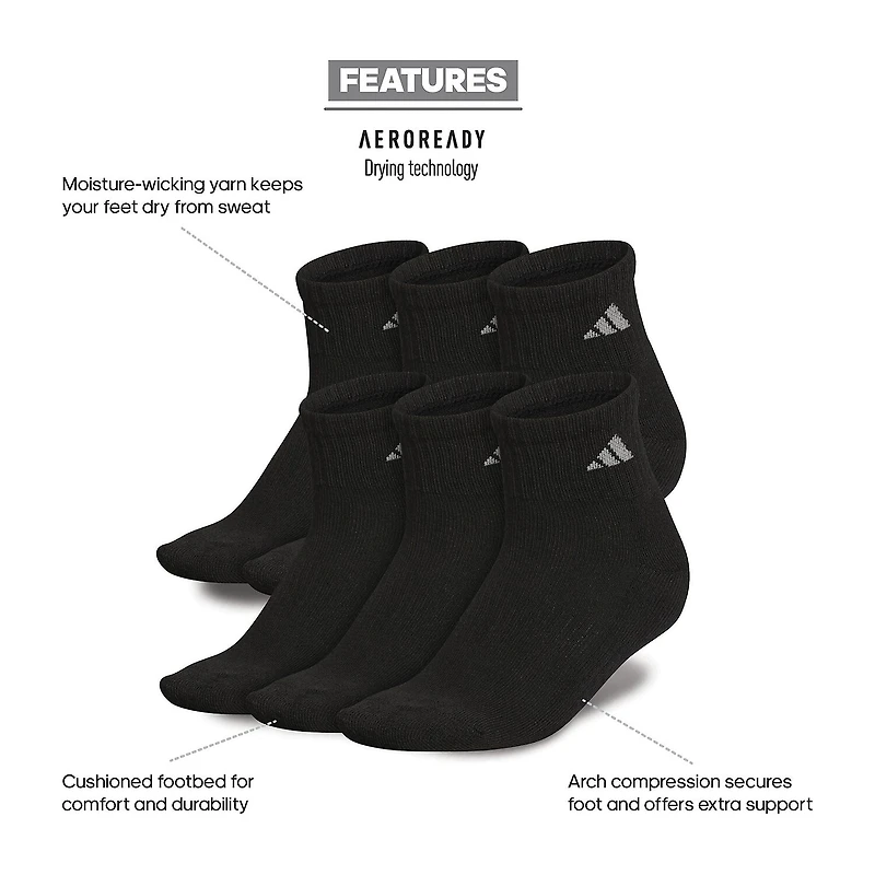 adidas Cushioned Womens 6 Pair Quarter Ankle Socks