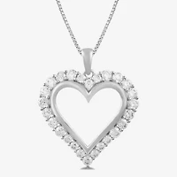 Womens 1 CT. T.W. Lab Grown White Diamond 10K Gold Heart 18 Inch Pendant Necklace