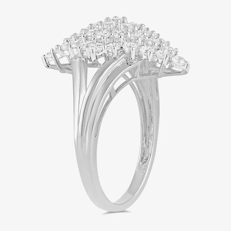 Womens 1 CT. T.W. Lab Grown White Diamond 10K Gold Marquise Cluster Cocktail Ring