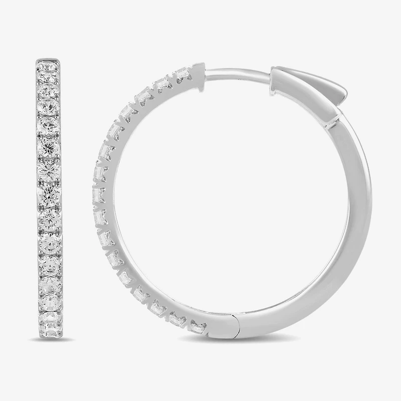 Womens 1 CT. T.W. Lab Grown White Diamond 10K Gold 23.3mm Hoop Earrings