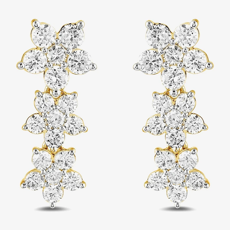Diamond Blossom Womens 1 CT. T.W. Lab Grown White Diamond 10K Gold Flower Drop Earrings