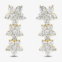 Diamond Blossom Womens 1 CT. T.W. Lab Grown White Diamond 10K Gold Flower Drop Earrings