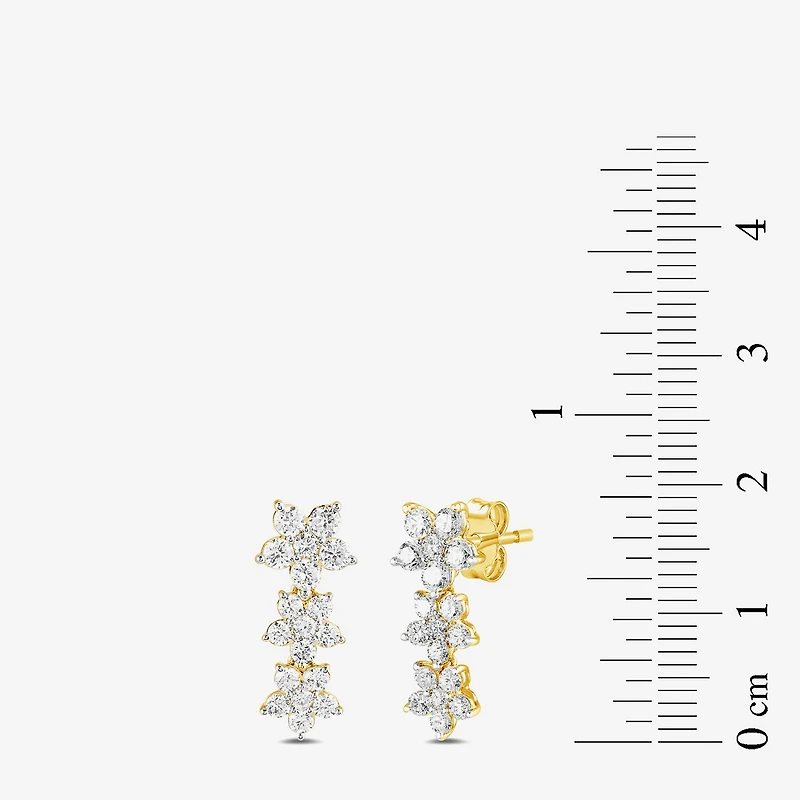 Diamond Blossom Womens 1 CT. T.W. Lab Grown White Diamond 10K Gold Flower Drop Earrings
