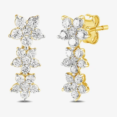 Diamond Blossom Womens 1 CT. T.W. Lab Grown White Diamond 10K Gold Flower Drop Earrings