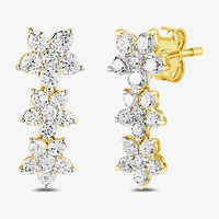 Diamond Blossom Womens 1 CT. T.W. Lab Grown White Diamond 10K Gold Flower Drop Earrings
