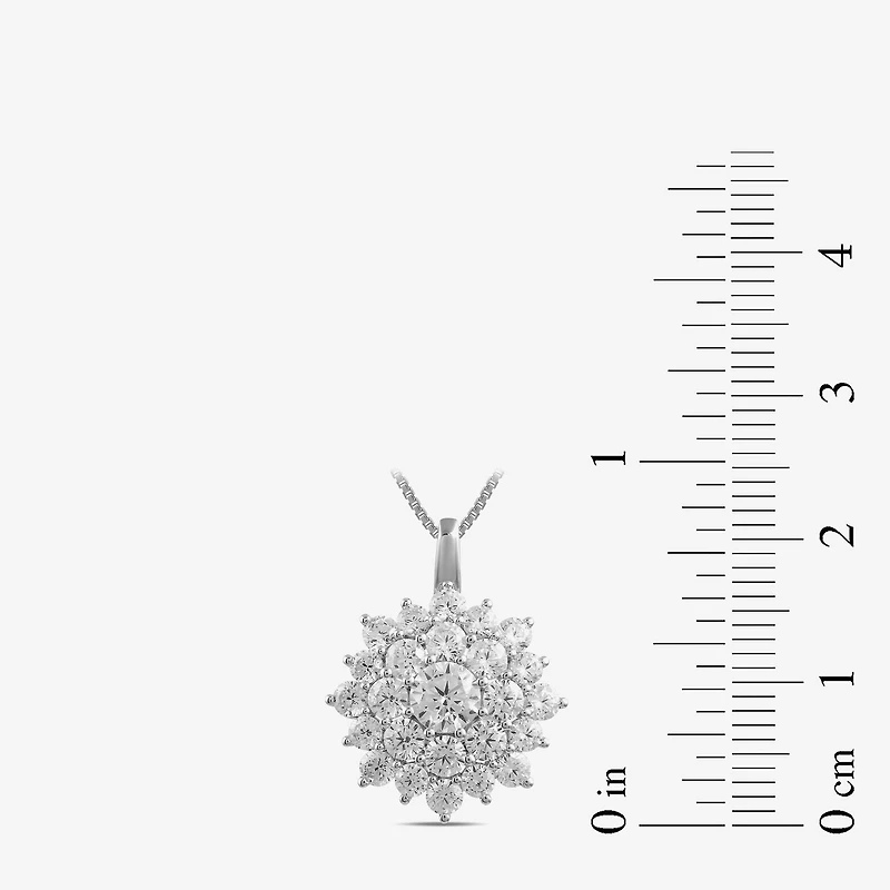 (G / I1) Womens 2 CT. Lab Grown White Diamond 10K Gold Flower 18 Inch Pendant Necklace