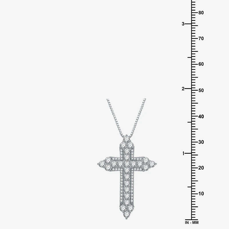 Womens 1 1/2 CT. T.W. Lab Grown White Diamond Sterling Silver Cross 18 Inch Pendant Necklace