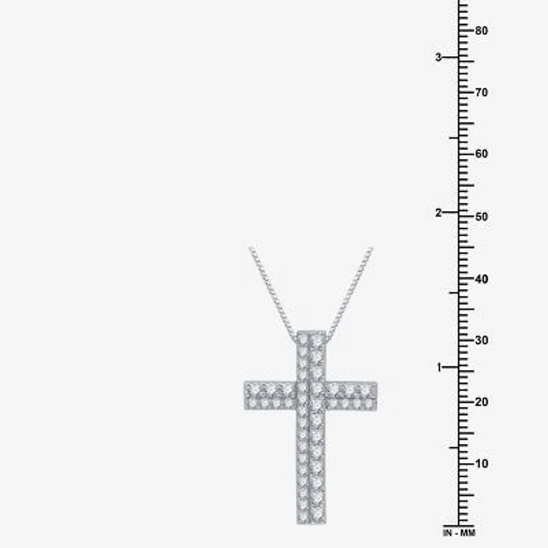 Womens 1 1/2 CT. T.W. Lab Grown White Diamond Sterling Silver Cross 18 Inch Pendant Necklace