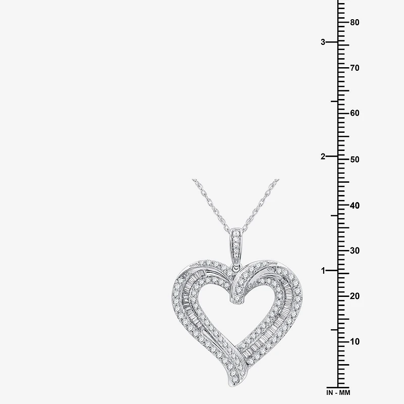 Womens 1 1/2 CT. T.W. Lab Grown White Diamond Sterling Silver Heart 18 Inch Pendant Necklace