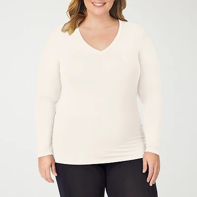 Cuddl Duds Womens Softwear Plus V Neck Long Sleeve Thermal Shirt