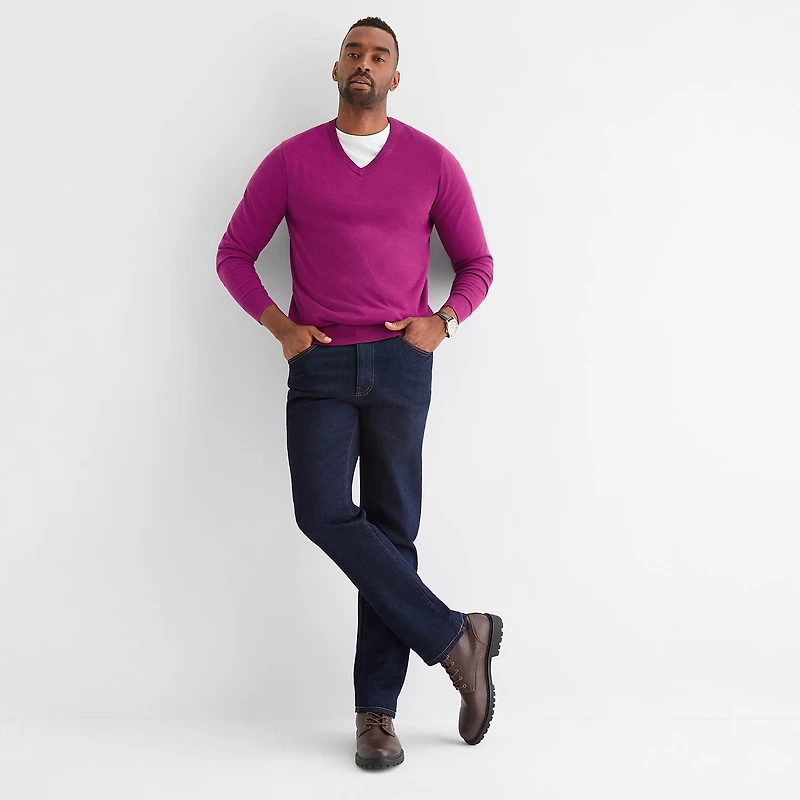 St. John's Bay Fine Gauge Mens V Neck Long Sleeve Pullover Sweater