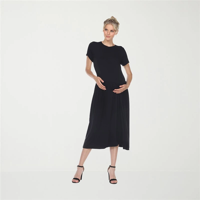 White Mark Womens Maternity Crew Neck Short Sleeve Fitted Maxi Dress