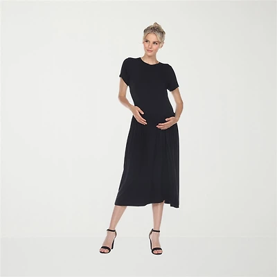 White Mark Womens Maternity Crew Neck Short Sleeve Fitted Maxi Dress