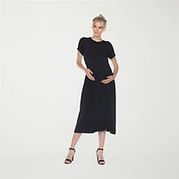 White Mark Womens Maternity Crew Neck Short Sleeve Fitted Maxi Dress