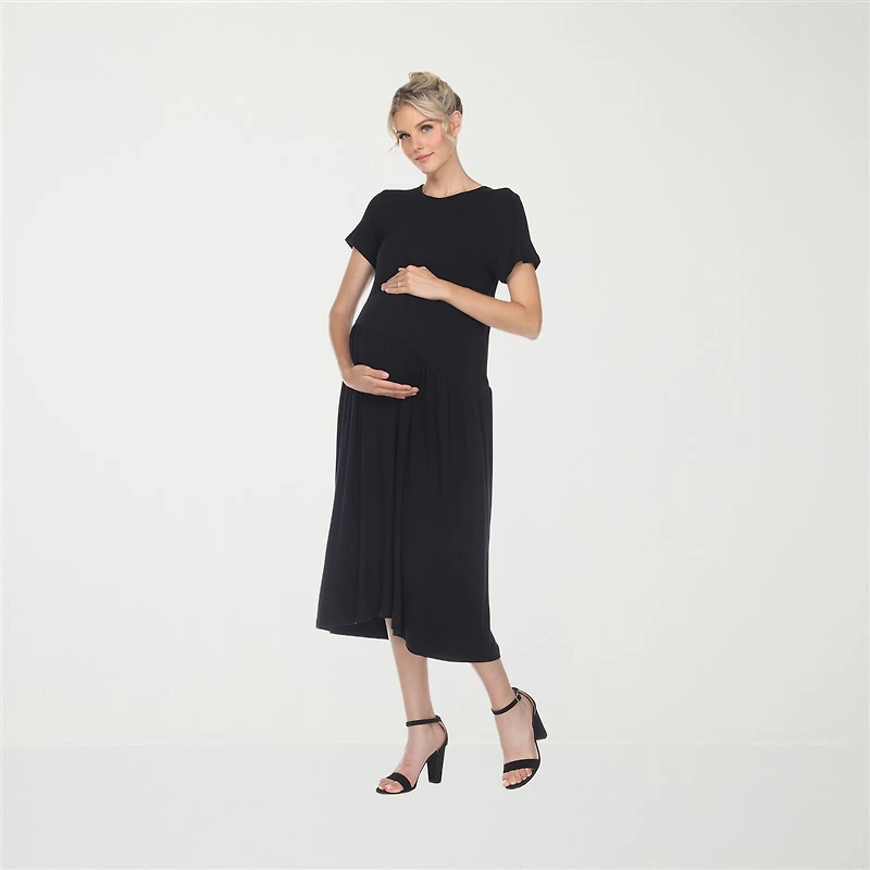 White Mark Womens Maternity Crew Neck Short Sleeve Fitted Maxi Dress