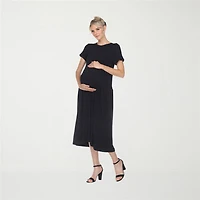 White Mark Womens Maternity Crew Neck Short Sleeve Fitted Maxi Dress