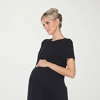 White Mark Womens Maternity Crew Neck Short Sleeve Fitted Maxi Dress