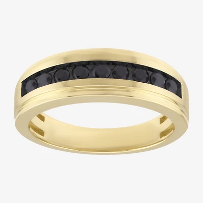 (Black / I2-I3) Mens 7MM 1/2 CT. T.W. Genuine Black Diamond 10K Gold Wedding Band