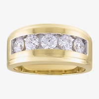 (F / Vs2) Mens 11M 1 1/2 CT. T.W. Lab Grown White Diamond 10K Gold 5-Stone Wedding Band