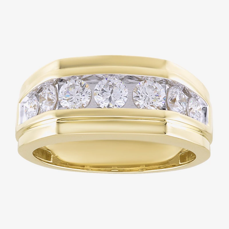 F / Vs2) Mens 10MM 1 1/ CT. T.W. Lab Grown White Diamond 10K Gold Wedding Band