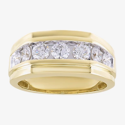 F / Vs2) Mens 10MM 1 1/ CT. T.W. Lab Grown White Diamond 10K Gold Wedding Band