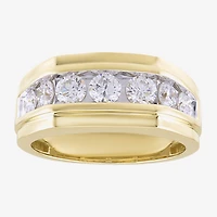F / Vs2) Mens 10MM 1 1/ CT. T.W. Lab Grown White Diamond 10K Gold Wedding Band