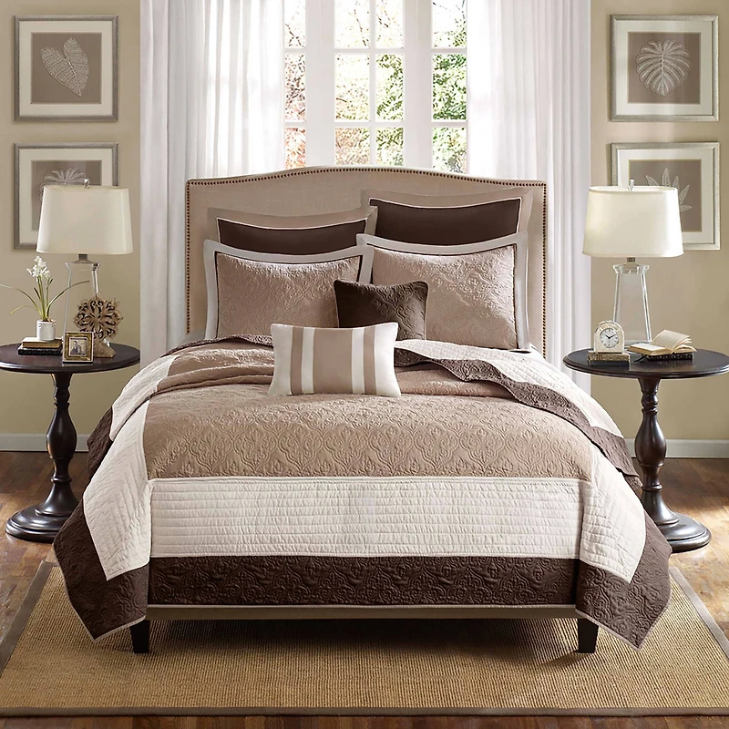 Madison Park Danville 7-Pc Quilt Set with Euro Shams and Throw Pillows