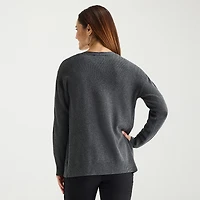 Liz Claiborne Womens Boat Neck Long Sleeve Open Front Cardigan