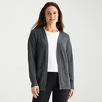 Liz Claiborne Womens Boat Neck Long Sleeve Open Front Cardigan