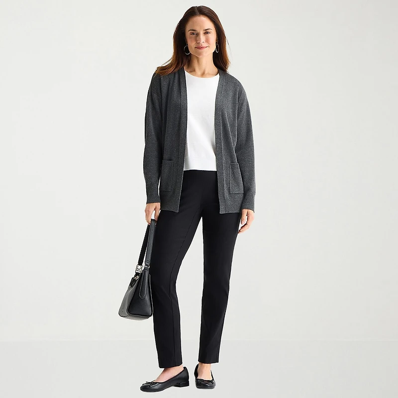 Liz Claiborne Womens Boat Neck Long Sleeve Open Front Cardigan