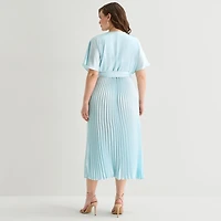 Sandra Darren Womens Plus V Neck Short Sleeve Flutter Maxi Dress