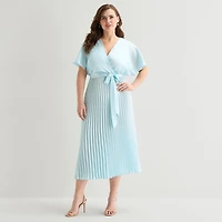Sandra Darren Womens Plus V Neck Short Sleeve Flutter Maxi Dress
