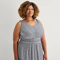 5th + Madison Edit Womens Plus Midi V Neck Sleeveless Plaid Fit Flare Dress