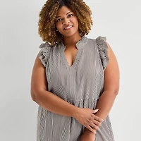 5th + Madison Edit Womens Plus Sleeveless Striped Shirt Dress