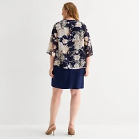 Sandra Darren Womens Plus Floral Faux-Jacket Dress With Removable Necklace