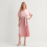 Sandra Darren Womens Petite V Neck Short Sleeve Flutter Maxi Dress