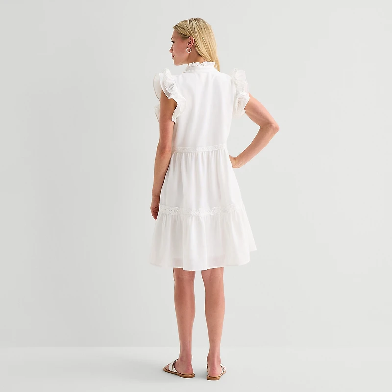 5th + Madison Edit Womens Petite V Neck Sleeveless Shift Dress