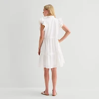 5th + Madison Edit Womens Petite V Neck Sleeveless Shift Dress
