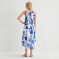 5th + Madison Edit Womens Petite Midi Round Neck Sleeveless Floral Fit Flare Dress
