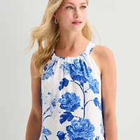 5th + Madison Edit Womens Petite Midi Round Neck Sleeveless Floral Fit Flare Dress