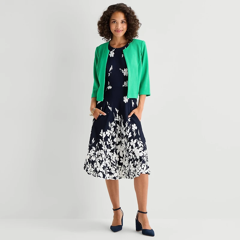 Studio 1 Womens Petite Midi Floral Jacket Dress