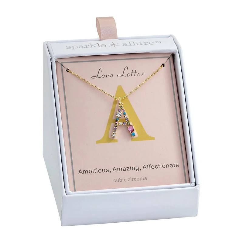 Sparkle Allure Initial Womens Multi Color Cubic Zirconia 14K Gold Over Brass 16 Inch Pendant Necklace