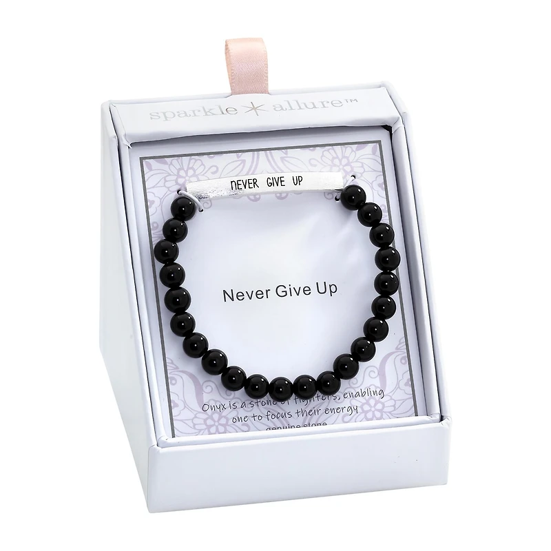 Sparkle Allure Empowerment Womens Black Agate Bar Beaded Bracelet