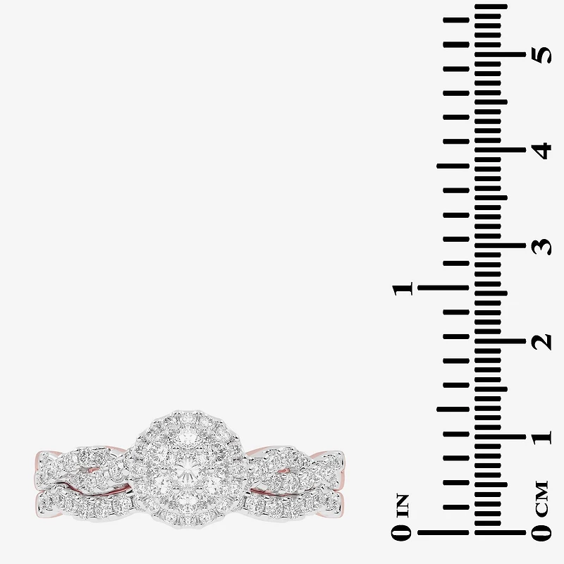 Womens / CT. T.W. Natural Diamond 10K Gold Round Side Stone Halo Bridal Set