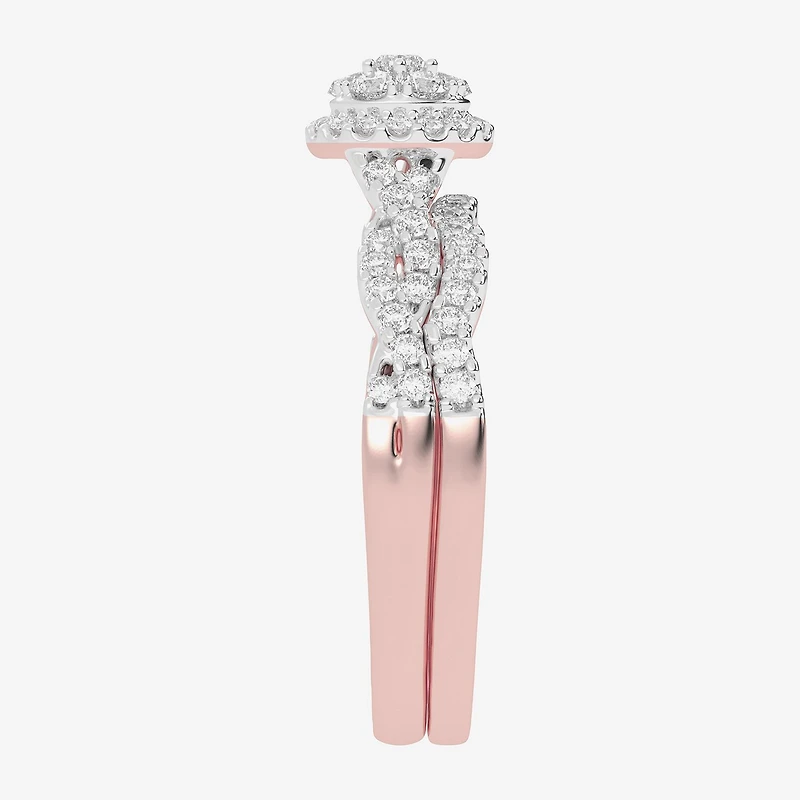 Womens / CT. T.W. Natural Diamond 10K Gold Round Side Stone Halo Bridal Set