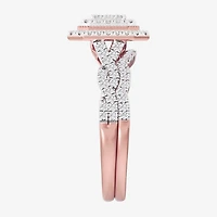 Womens / CT. T.W. Natural White Diamond 10K Gold Side Stone Halo Bridal Set