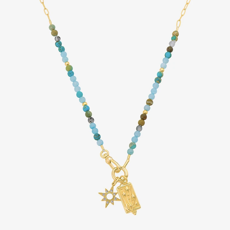 Footnotes Womens Blue Glass 10K Gold Over Brass 16 Inch Beaded Necklace