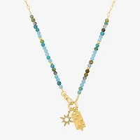 Footnotes Womens Blue Glass 10K Gold Over Brass 16 Inch Beaded Necklace
