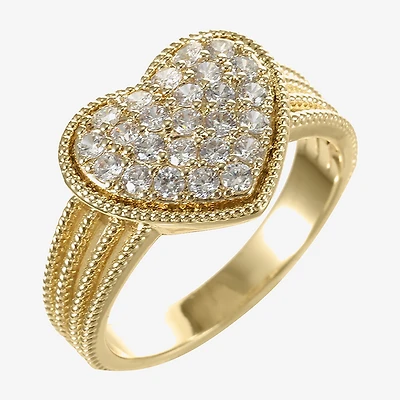 Sparkle Allure Womens Cubic Zirconia 14K Gold Over Brass Heart Cocktail Ring